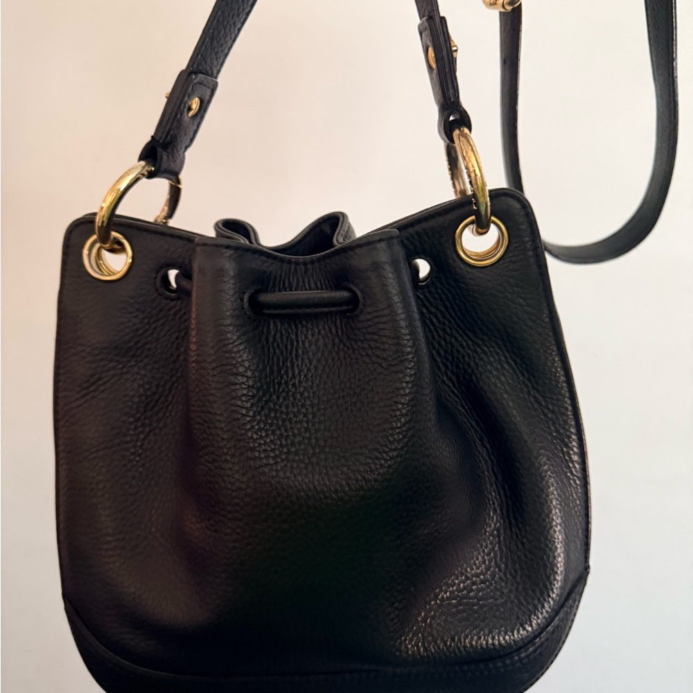 MCM Black Leather Drawstring Crossbody Bag with Gold Hardware - Picture 3 of 14